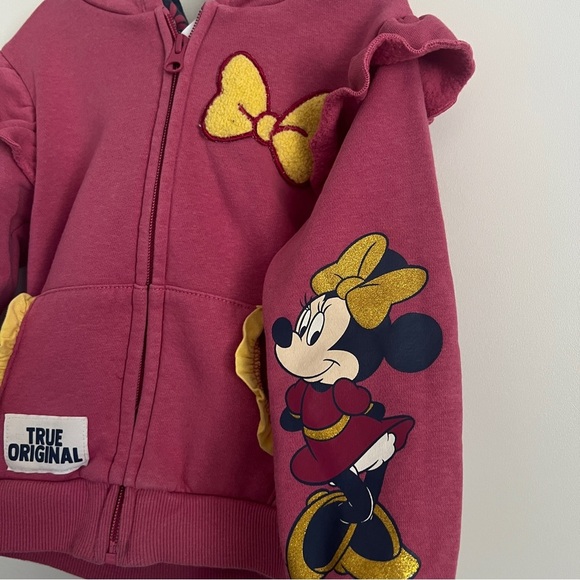 Disney Junior Minnie Mouse Pink and Yellow Hoodie with Mouse Ears Hood-Size 4T - Picture 3 of 8